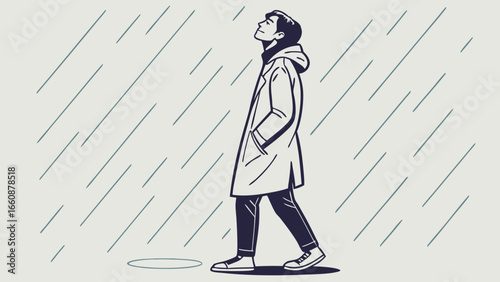 a man walking alone in the rain.