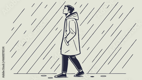 Person walking alone in the rain.