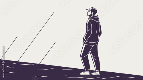 Man standing on a hill looking out.