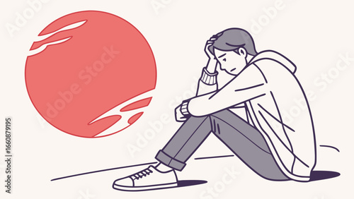 A sad young man sitting alone.