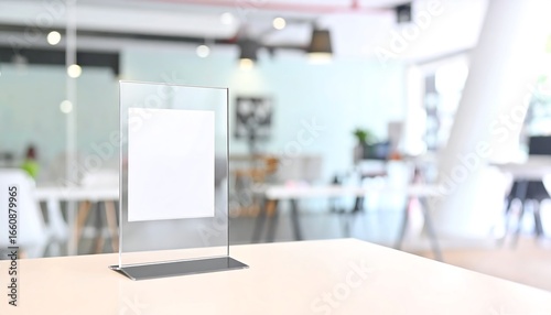 Wallpaper Mural Clear acrylic sign holder on a light-wood table, modern interior background Torontodigital.ca