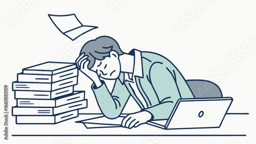Man stressed with work and paperwork.