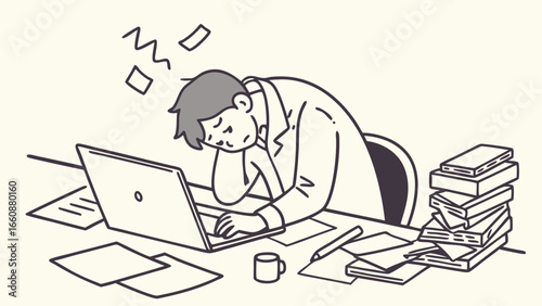 overwhelmed businessman working on laptop.