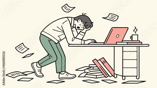 overwhelmed businessman struggling with workload.
