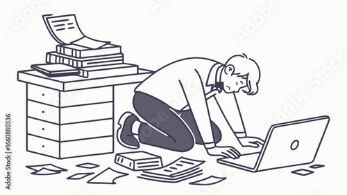 overwhelmed businessman working on laptop.