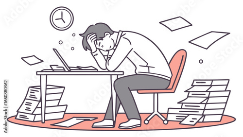 overwhelmed office worker with too much work.