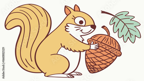 A cartoon squirrel holding an acorn.