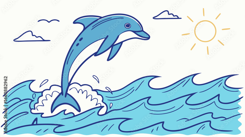 Fototapeta premium Dolphin jumping out of ocean waves.