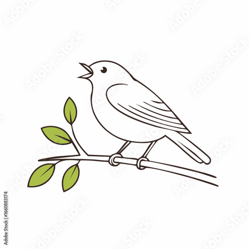 A bird perched on a branch singing.