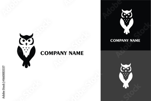 Stylized Owl Logo Design with Horned Feathers.