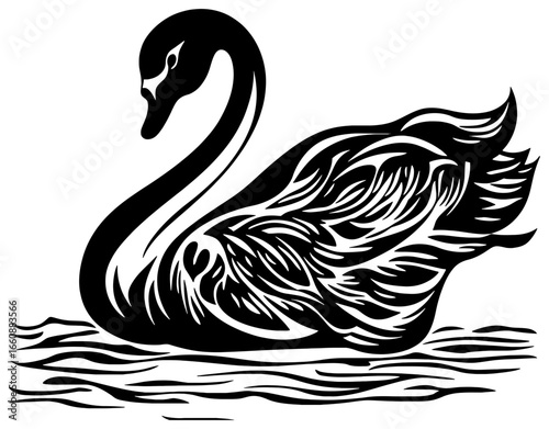 Swan Silhouette Gliding on Twilight Waters