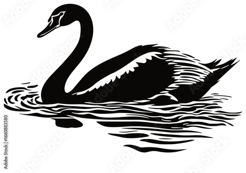 Swan Silhouette Gliding on Twilight Waters