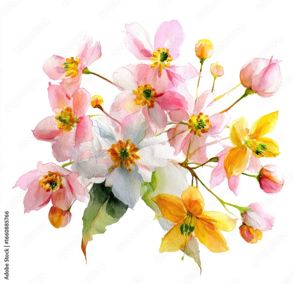 Fototapeta premium Watercolor bouquet of pastel-colored flowers