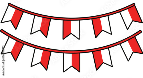 Two rows of Polish flag pennants, festive garland design.
