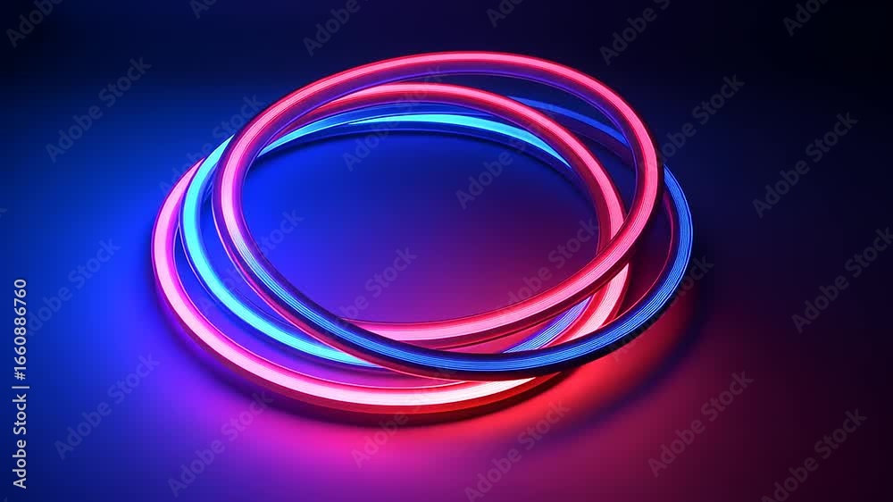 Colorful neon light rings intertwined in a dark space, creating a vibrant and dynamic atmosphere Colorful neon light rings intertwined in a dark space, creating a vibrant and dynamic atmosphere