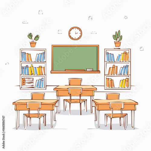 A colorful illustration of a classroom.