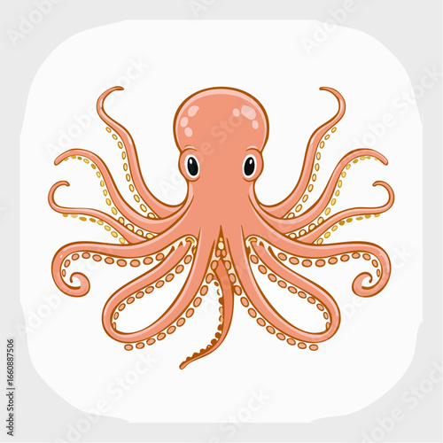 A cute cartoon octopus with tentacles.