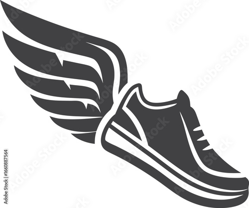 a black and white logo of a winged sneaker shoe icon design