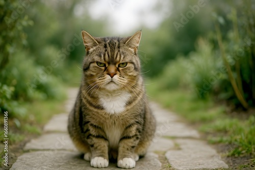 Wallpaper Mural Gray Tabby Cat Sitting on Stone Path in Green Garden Scene Torontodigital.ca