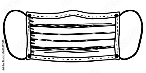 Illustration of a surgical mask with ear loops and multiple layers in a hand drawn style design
