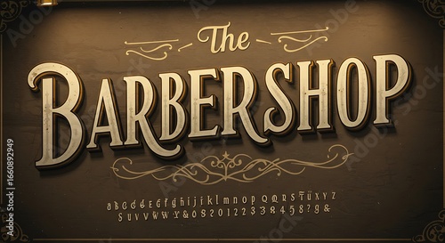 Barbershop Sign Vintage Style Letters on Textured Brown Wall
