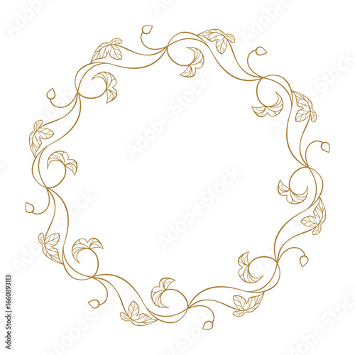 Decorative floral wreath with curling vines and leaves. Elegant botanical round border