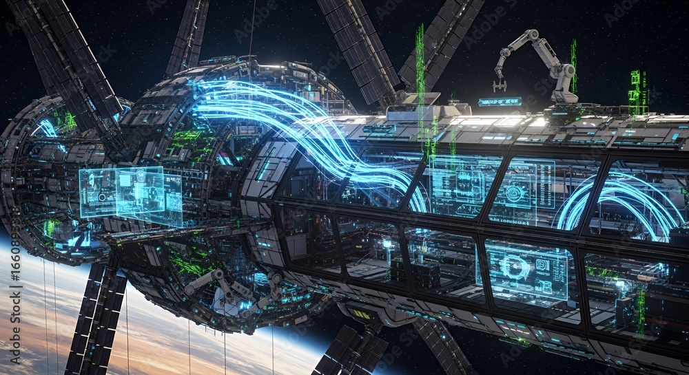 Obraz premium Futuristic Space Station orbiting Earth