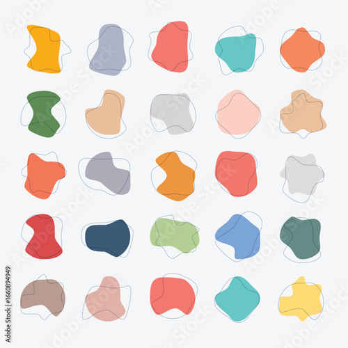 Random abstract liquid organic irregular blotch shapes flat style design fluid illustration set banner simple shape template for presentation design, flyer, isolated on white background