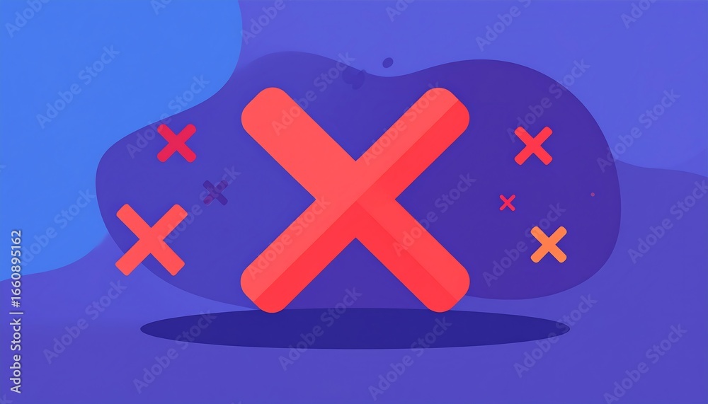 Obraz premium Abstract design with multiple red x's on a vibrant purple and blue background