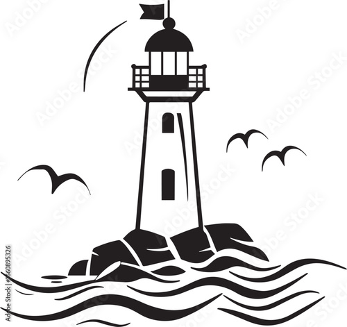 lighthouse logo, lineart, vector style icon black vector illustration