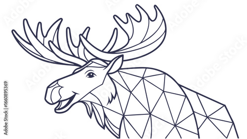 Geometric Moose Line Art Illustration. Stylized wildlife animal drawing with triangular pattern. Modern low poly vector graphic.