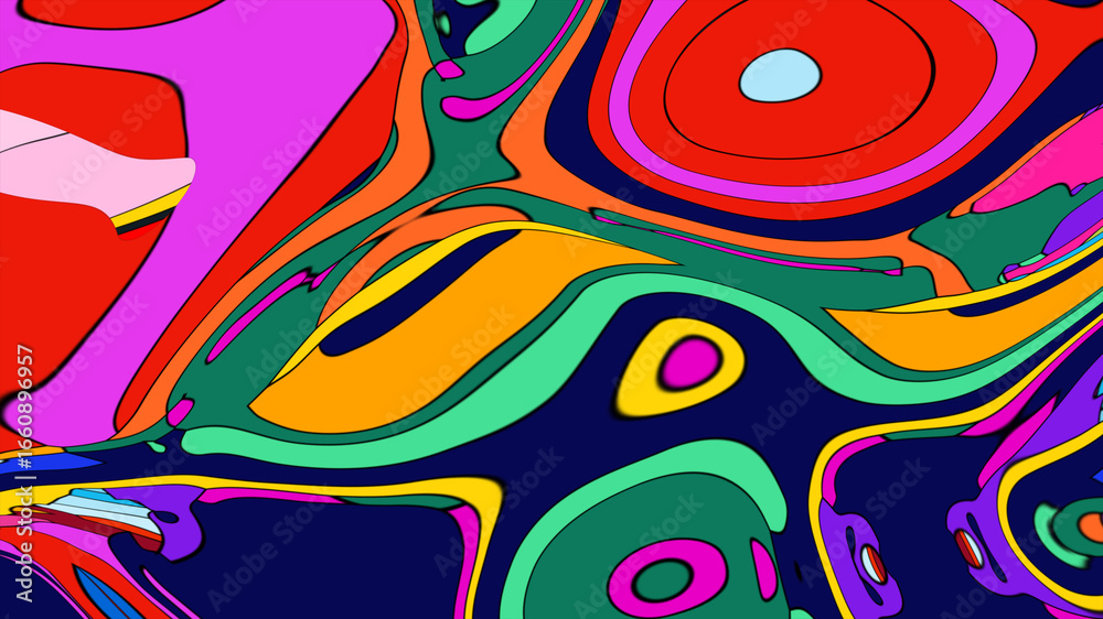 Fototapeta premium Close up of swirling vibrant colors creating an abstract fluid, and psychedelic pattern design effect