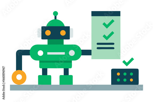 Flat Design AI Powered Factory Robot Overseeing Production