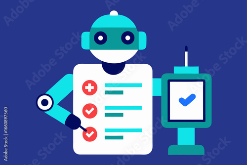 Flat Style AI Medical Bot Reviewing Vaccination Records