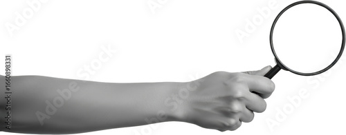Close up of a hand holding a magnifying glass focused on investigation and discovery collage art Search transparent background