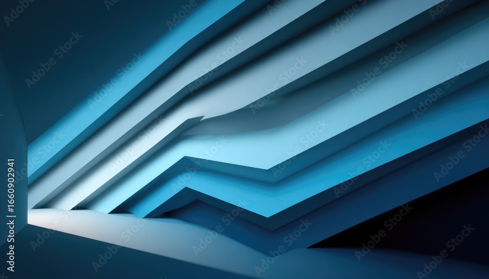 Fototapeta premium Abstract blue geometric shapes, layered and lit