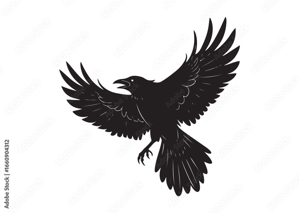 Fototapeta premium Raven Silhouette Vector Illustration Isolated on White Background.