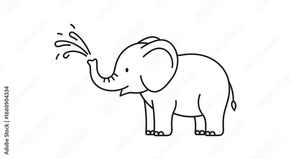 Obraz premium Cute Cartoon Elephant Spraying Water Line Art Icon