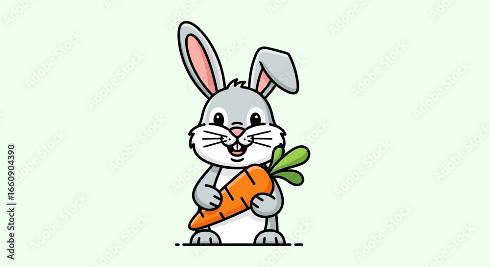 Fototapeta premium Cute Cartoon Rabbit Holding a Carrot Vector Illustration