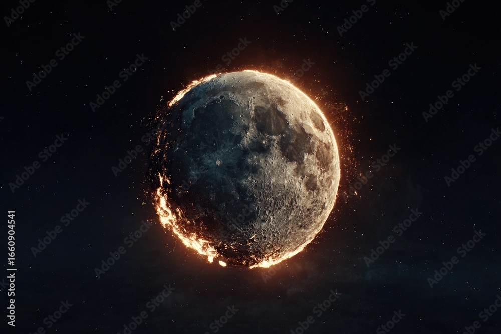 Obraz premium Burning moon in space
