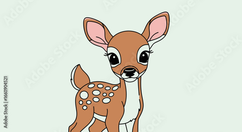 Adorable cartoon baby deer with big eyes, cute fawn illustration, forest animal character