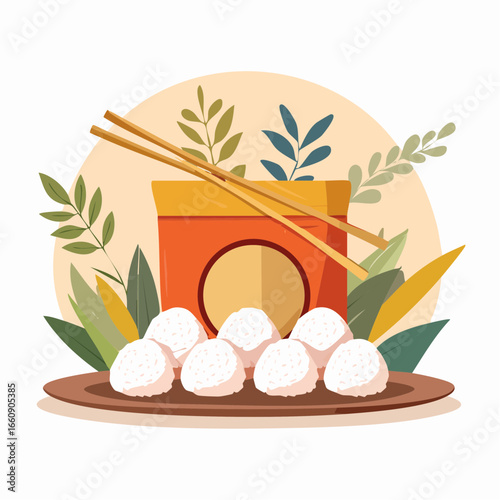 Asian dumplings served on a plate with chopsticks.