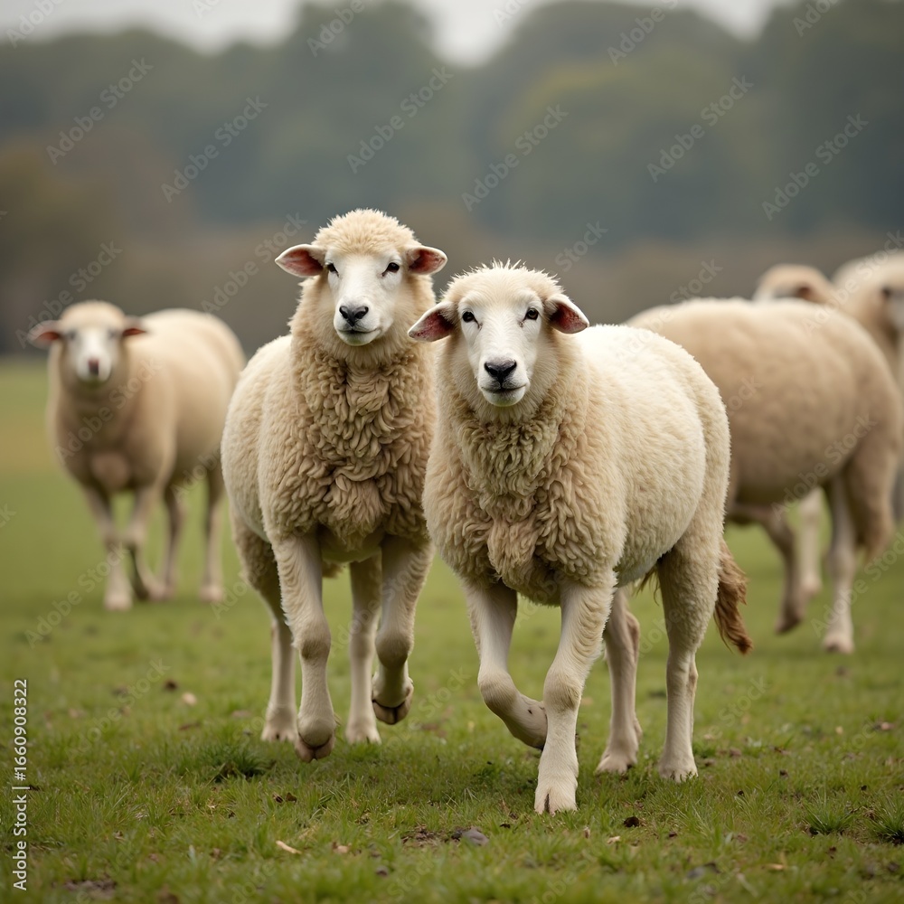 Fototapeta premium Sheepdog Herding Sheep and lambs
