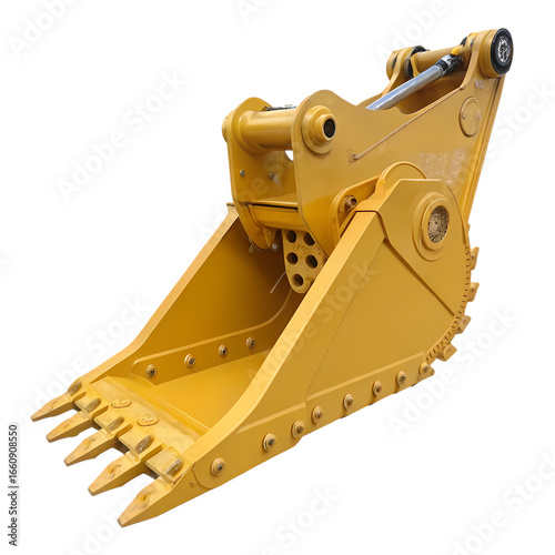 Heavy Duty Excavator Bucket: Construction Equipment Close-Up isolated on transparent background