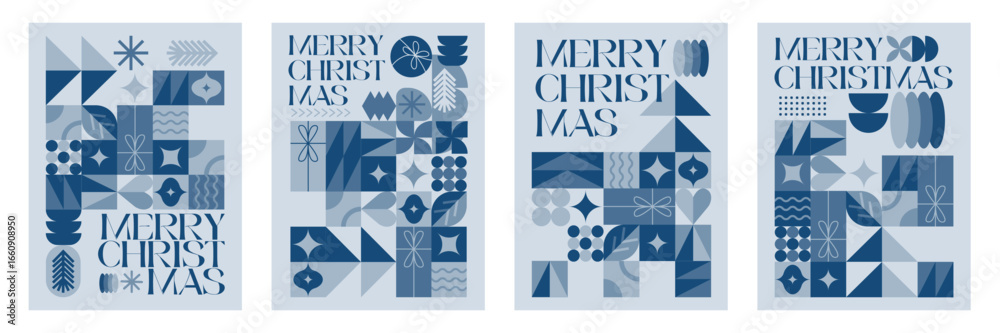 Fototapeta premium Merry Christmas And Happy New Year Vibrant Abstract Minimalist Geometric Poster Design Collection