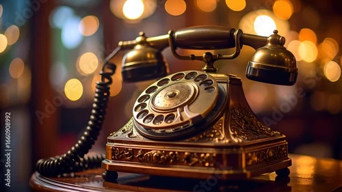 Vintage rotary phone antique golden design