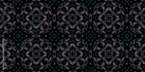 seamless pattern with abstract ornament on dark background. Geometric Plant Repetition. 

Decorative Leaf Wallpaper. 

Modern Botanical Ornament. 

Elegant Foliage Pattern. 

Seamless Floral Motif 
