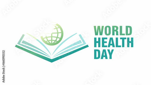 Illustration of world health day with a book and globe in green and white color scheme celebration theme silhouette