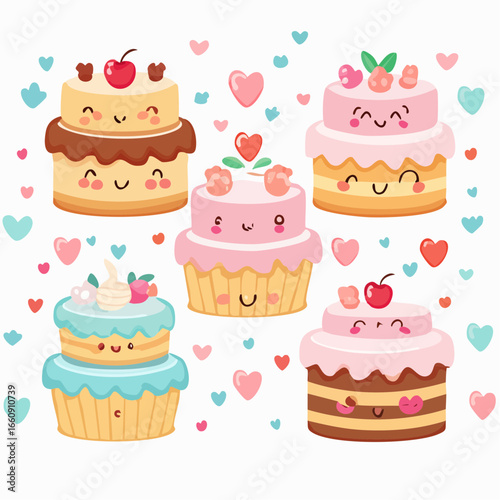 Assorted cartoon cupcakes with different icings and toppings.