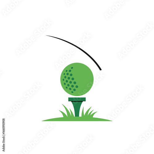Golf ball on tee with club swing arc